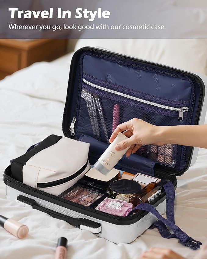 Coolife Luggage Expandable(only 28") Suitcase PC+ABS Spinner 20in 24in 28in Carry on (white grid new, 5 piece set)