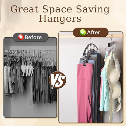 4 Pack Legging Organizer& Bra Hanger, 2 in 1 Space Saving Hangers Max 60 Leggings & Bras Capacity for Closet Organizers and Storage, Metal Yoga Pant Hanger& Foldable Wood Tank Top Organizer