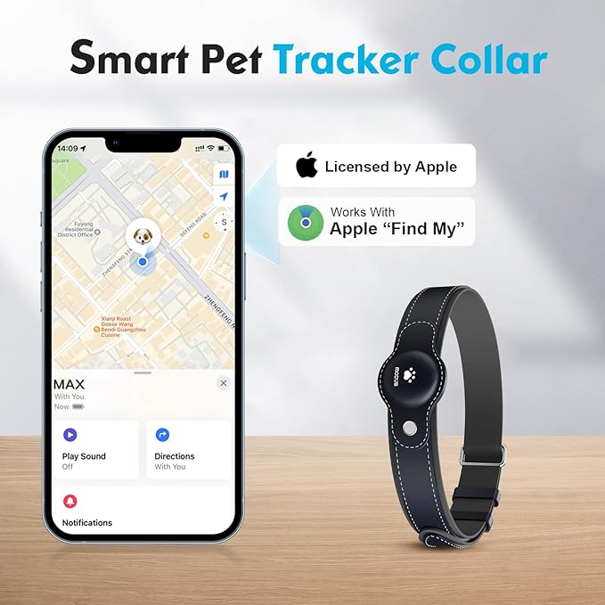 GPS Tracker for Dogs, 2 in 1 Pet Tracking Smart Collar (Only iOS), No Monthly Fee GPS Tracker Dog Collar, Real-time Location Comfortable PU Tracker Tag for Small, Medium Large Dogs(Locator Included)