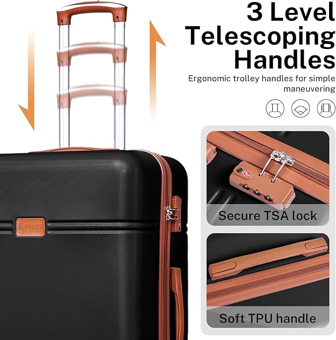 Krute Luggage Sets 5 Pieces Suitcase Set Hard Shell Carry On Luggage with Spinner Wheels TSA Approved Durable PC+ABS Hard Side Suit Case