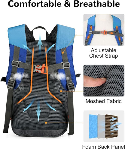 15L Small Padded Hiking Backpack with Chest Strap for Men Women, Lightweight Waterproof Daypack for Travel, Blue
