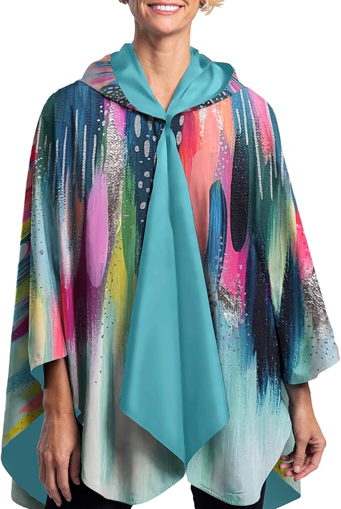 RainCaper EttaVee Brush Strokes 103 Womens Rain Cape Poncho with Hood Reversible