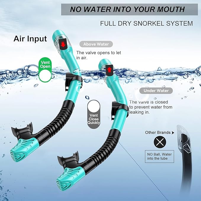 Snorkeling Gear for Adults,Dry-Top Snorkel Mask Set with Tempered Glass,Anti-Fog & Anti-Leak Panoramic Swim Mask,Adjustable Snorkel Kit with Carry Bag for Scuba Diving,Swimming,Travel