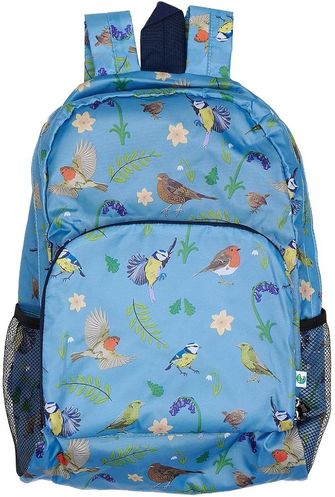 ECO CHIC Hiking Lightweight Packable Backpack - Foldable Daypack for Travel & Hiking & Outdoor Adventures - Waterproof Backpack from Recycled Materials (RSPB Birds Blue)
