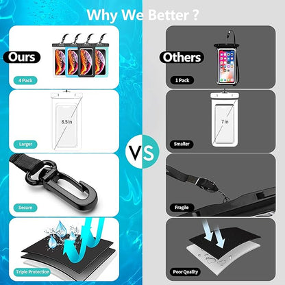 Waterproof Cell Phone Pouch : 4 Pack Float Clear Cell Holder Protector with Lanyard - Universal Floatable Water Proof Dry Bag for iPhone Samsung Galaxy for Beach Swimming Pool