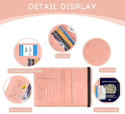 ILIYAH-Passport Cover-Passport Holder Travel Wallet-RFID-Blocking Passport Case Travel Accessories Card Holder Wallet Unisex Travel Gifts（Pink）