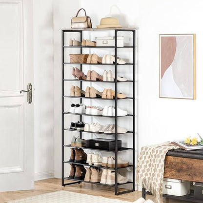 HOOBRO 10-Tier Shoe Rack, 29.5" L Shoe Storage Organizer, Large Capacity Shoe Shelf for Front Door Entrance, Entryway, Hallway, Holds 36-40 Pairs of Shoes, Closet, Greige and Black BG107XJ01