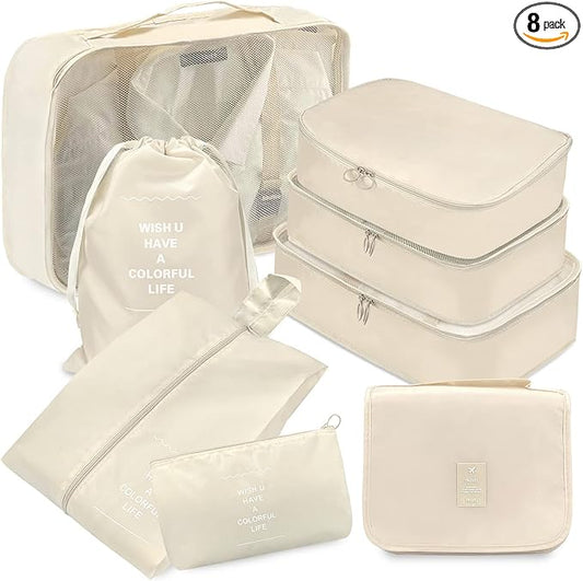 8 Set Packing Cubes for Suitcases, Travel Luggage Packing Organizers for Travel Accessories(BEIGE)