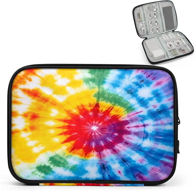 Cable Organizer Tie Dye Rainbow Electronics Travel Organizer Case Tech Accessories Pouch Waterproof Cord Storage Bag for Power Bank Charger Phone Earphone