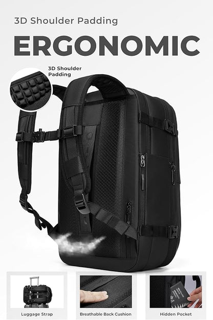 AirVault Vacuum Seal Travel Backpack 60L with Expandable Vortex Air Compression Vacuum System Water Resistant TSA Lock (Vacuum Pump Included, Black, 60L)