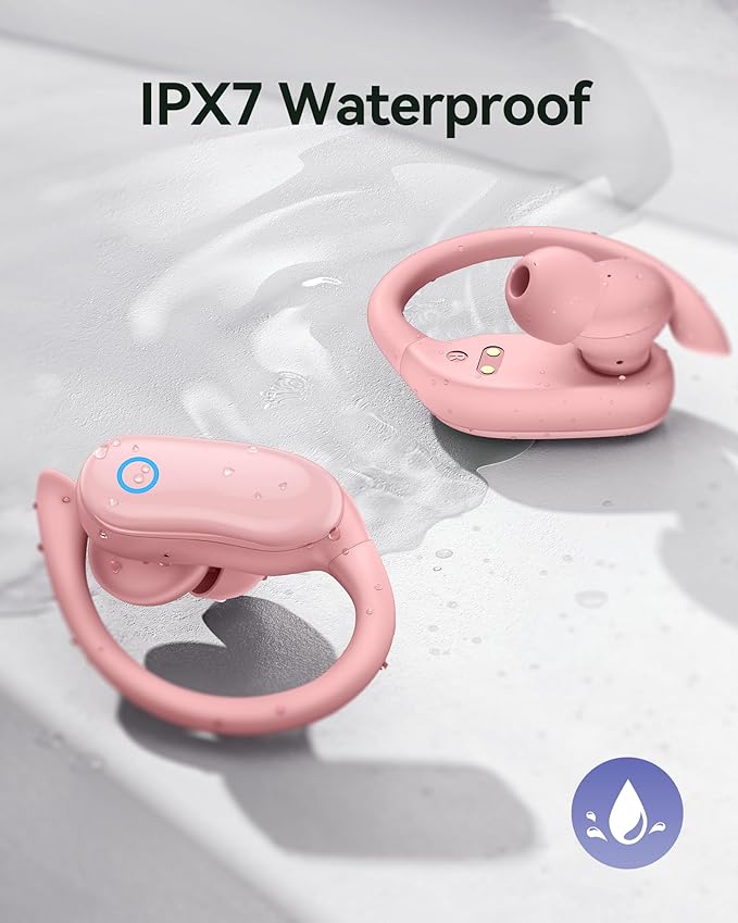 GNMN Active Noise Cancelling Ear Buds Wireless Earbuds 96hrs Playback Bluetooth Headphones Dual Battery Display Stereo Bass Earphones with Earhooks Microphone IPX7 Waterproof for Sports/Workout