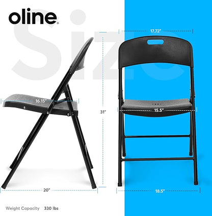Oline Folding Chair, Indoor Outdoor Plastic Commercial Stackable Foldable Guest Chairs for Events Office Wedding Party Picnic Kitchen Dining, 350lb Capacity (Black, 6 Pack)