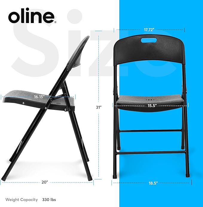 Oline Folding Chair, Indoor Outdoor Plastic Commercial Stackable Foldable Guest Chairs for Events Office Wedding Party Picnic Kitchen Dining, 350lb Capacity (Black, 1 Pack)