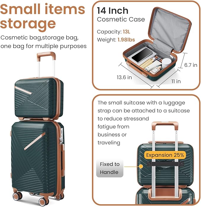 Merax Luggage 4 Piece Set Hardside Expandable Suitcase Set with Case,Travel Luggagewith Spinner Wheels,Airplane Approved Carry On Luggage Sets,Army Green,14/20/24/28