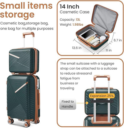 Merax Luggage 4 Piece Set Hardside Expandable Suitcase Set with Case,Travel Luggagewith Spinner Wheels,Airplane Approved Carry On Luggage Sets,Army Green,14/20/24/28