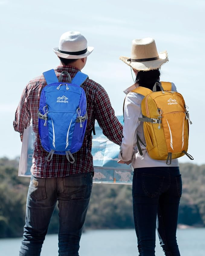15L Small Padded Hiking Backpack with Chest Strap for Men Women, Lightweight Waterproof Daypack for Travel, Yellow