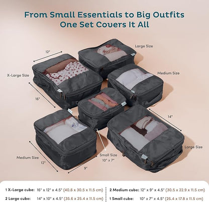 6-Pack Large Compression Packing Cubes for Travel - Lightweight Compression Packing Cube Set, Water-Resistant Luggage Organizer Bags & Suitcase Organizers, Travel Cubes for Carry-On, Checked Luggage
