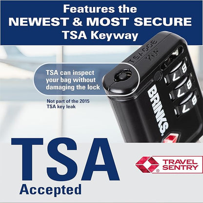 Brinks TSA Accepted Indicator Luggage Lock, Black - Resettable 3-Dial Combination, 1.5 inch Long Cable Shackle, New More Secure TSA008 Key, 2 Pack