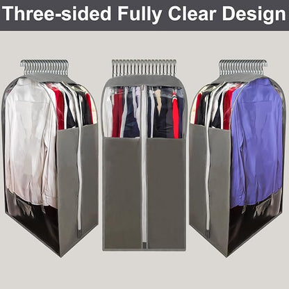 15" Gusseted Suit Bags for Closet Storage, 40" Clear Garment Bags for Hanging Clothes, Completely Sealed Suits Covers and Dust-proof Protector with Full Heavy-duty Side Zipper for Travel, 4-Pack