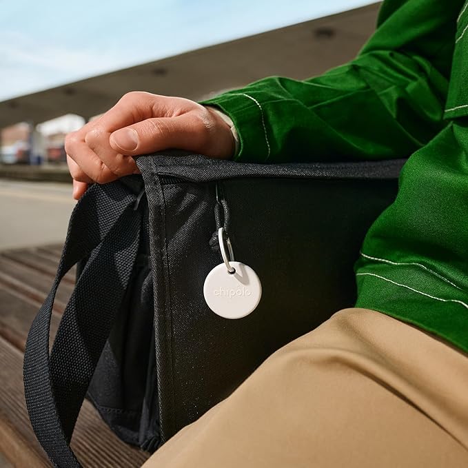 Chipolo POP Tracker Tag - Colorful, Compatible, Loud Bluetooth Tracker with Call Your Phone & Out of Range Alert, Works with Apple Find My or Google's Find My Device - 4 Pack (Black)