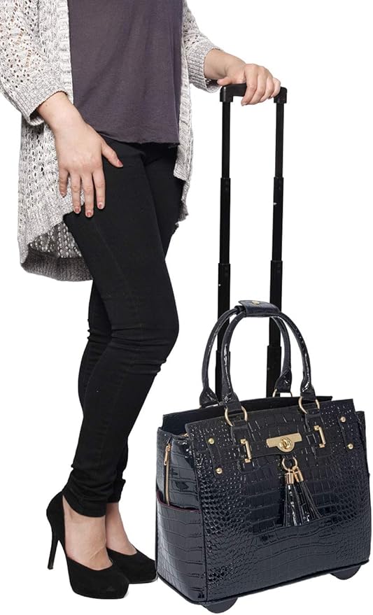 JKM & Company Rolling Laptop Bag for Women | Designer Wheeled Briefcase | Fits 13-17" Laptops | Office Travel Computer Case