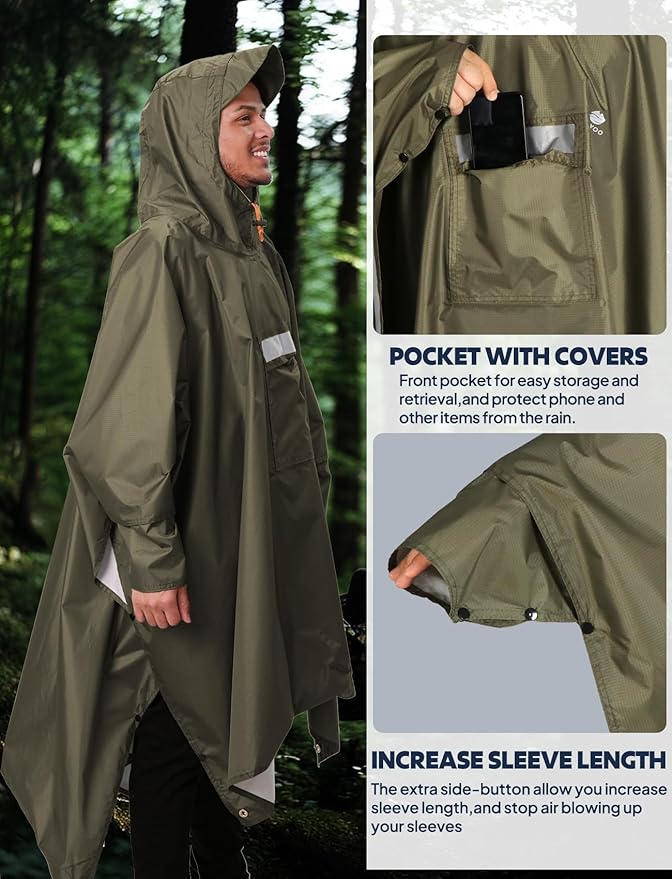 ANYOO Hooded Rain Poncho for Adults Waterproof Lightweight Rain Coat for Men Women Reusable Rain Jacket for Emergency Outdoor