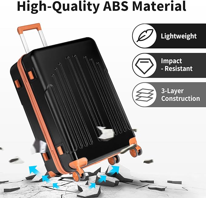Karl home 28 Inch Check-in Luggage with Spinner Wheels, ABS Hardshell Checked Suitcase with TSA Lock, Durable Large Suitcase Rolling Luggage for Men Women, Black & Brown