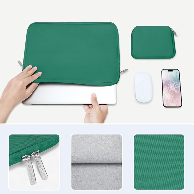 MOSISO Laptop Case 13.3 inch, 13-13.3 inch Laptop Sleeve Bag Compatible with MacBook Air/Pro 13/Pro 14 M5 M4 M3 M2 M1, HP Dell ASUS Lenovo, Neoprene Computer Sleeve Bag with Small Case, Peacock Green