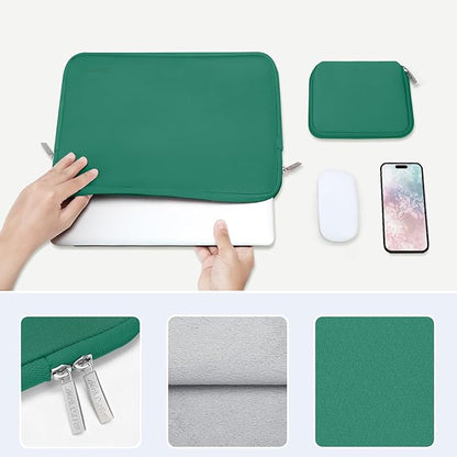 MOSISO Laptop Case 13.3 inch, 13-13.3 inch Laptop Sleeve Bag Compatible with MacBook Air/Pro 13/Pro 14 M5 M4 M3 M2 M1, HP Dell ASUS Lenovo, Neoprene Computer Sleeve Bag with Small Case, Peacock Green