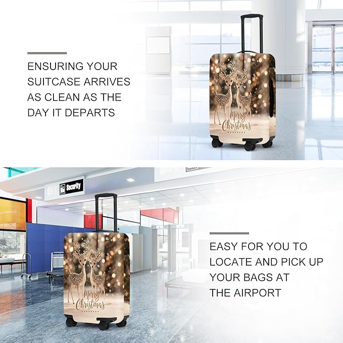Deer Christmas Luggage Cover - Two Reindeer in Snow with Glowing Tree, Warm Winter Scene Suitcase Protector for 32 34 Inch Bag