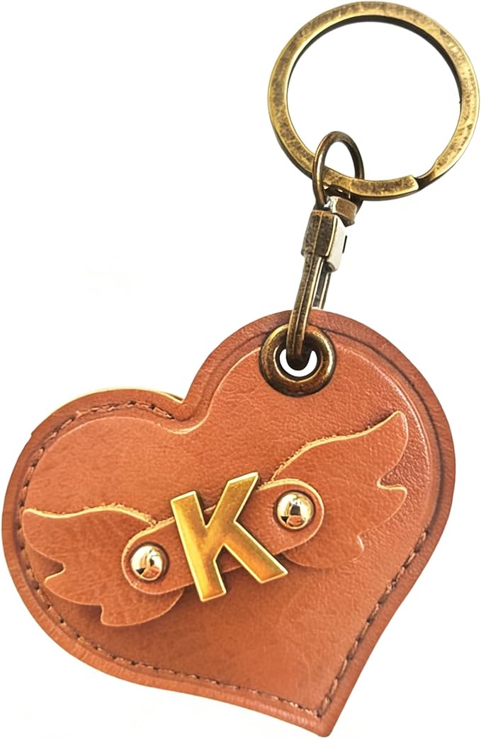 Initial Letter Leather Alphabet Keychain Holder Case Compatible with AirTag,Cute Protective Air Tag Cover with Bronze Keyring,Anti-Scratch Finder GPS Tracker Case for Pets Keys Wallet Luggage(K)