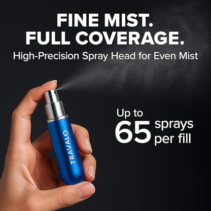 Travalo Classic HD Perfume Atomizer - Leak-Proof and TSA Approved for Air Travel - Reusable, Airtight, Easy-Fill Mini Pump Sprayer - Lightweight, Elegant Design w/Volume Window - Blue - 0.17oz