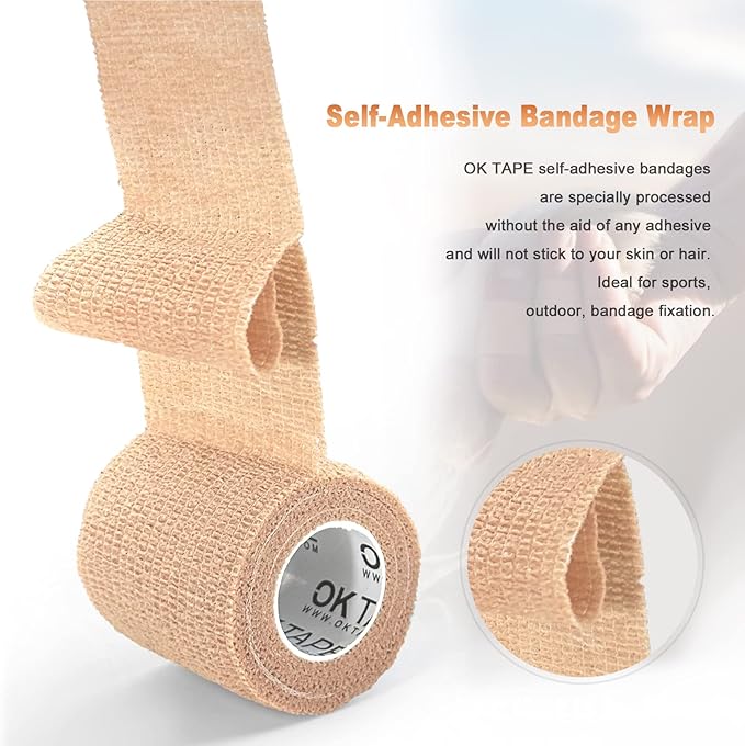 OK TAPE Self Adherent Cohesive Bandages Wrap - 12Packs, 2" x 5 Yards, Non-Woven Self Adhesive Bandage Wrap for Thumb, Finger, Wrist, Ankle, Vet Wrap Bandages Tape (Sapphire Blue)