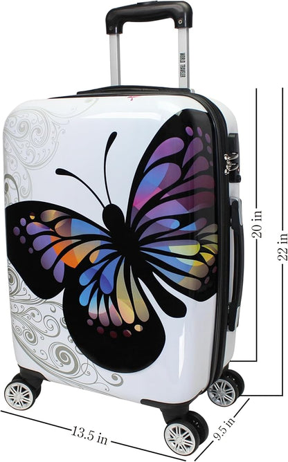 World Traveler Butterfly 20-Inch Carry-On Polycarbonage Hardside Expandable Spinner Luggage with Enhanced Wheel System