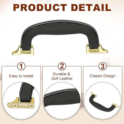 uxcell PU Leather Luggage Handle, 0.9" Hole Distance Vintage U-Shape Replacement Strap Handle for Travel Handbag Guitar Musical Box Gift Boxes, Black/Gold