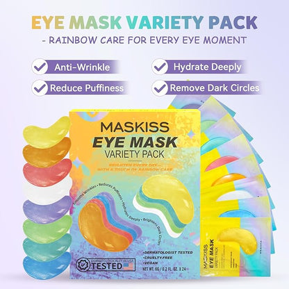 Under Eye Patches Variety Pack (8 Pairs), Stocking Stuffers for Women, Eye Masks for Dark Circles Puffy Eyes With 8 Colors (1 Pairs/Color), Vegan Skin Care Gifts for Teen Girls