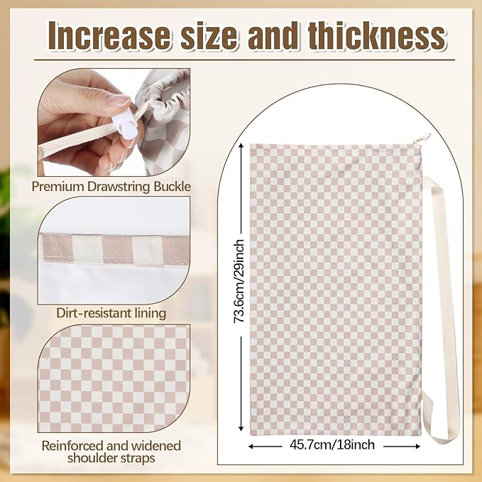 Large Laundry Bag 29" x 18" Double Layer Thickened Clothes Bag with Liner, Drawstring Closure Adjustable Strap, Machine Washable Laundry Sack for College Dorm Travel Apartment Camping