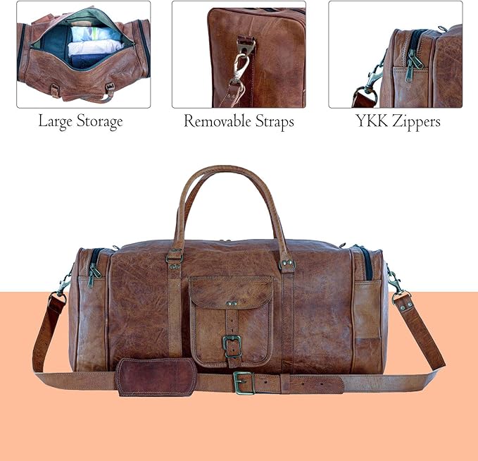 Leather Duffel Bag 32 inch Large Travel Bag Gym Sports Overnight Weekender Bag by Komal's Passion Leather (21 inch)
