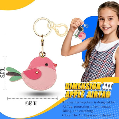 Leather Keychain for Airtag, Cute Protective Keychain Holder Compatible with Apple Air Tag,GPS Item Tracker Case Cover for Keys,Bags,Pets,Luggage(Bird)
