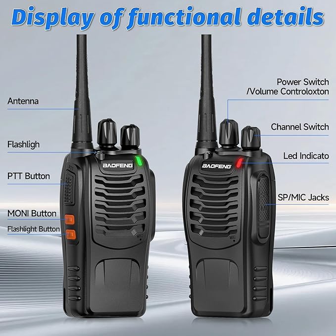 Walkie Talkies Long Range for Adults，radios Rechargeable walkie talkies with Earpieces 2 Way Radios UHF Handheld Transceiver Walky Talky Copy Frequency with Flashlight VOX for Camping Hunting（2 Pack）