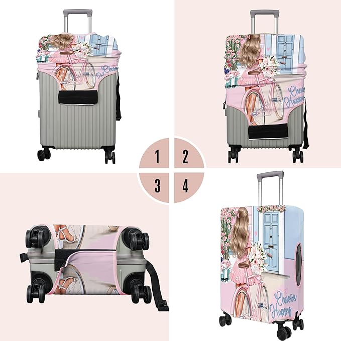 Travel Luggage Cover Suitcase Protector Fits 18-32 Inch Wheel Covers PatternedTravel Related Items Flower Luggage Protector Elastic L