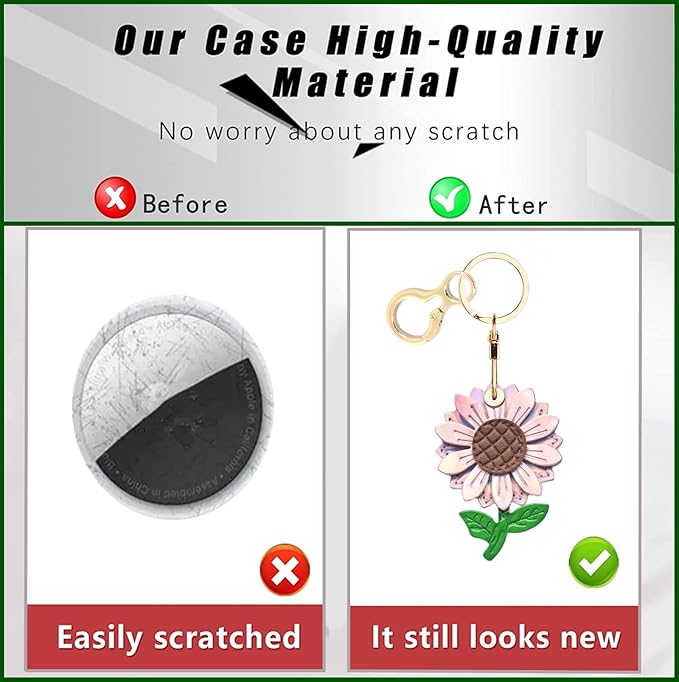 Shiny Leather Charm Keychain Holder Case Compatible with AirTag,Cute Protective Cover with Keyring,Anti-Scratch Finder GPS Tracker Case for Wallet Keys,Bag,Pets(Flower D)