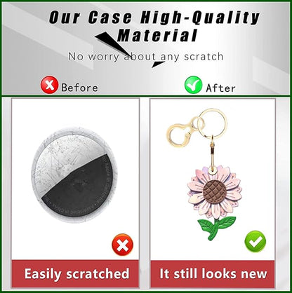 Shiny Leather Charm Keychain Holder Case Compatible with AirTag,Cute Protective Cover with Keyring,Anti-Scratch Finder GPS Tracker Case for Wallet Keys,Bag,Pets(Flower D)