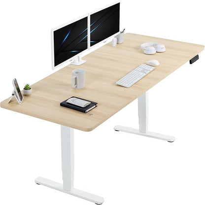 VIVO Electric 71 x 30 in Dual Motor Sit Stand Desk, Memory Height Adjustment, 2B Series, Light Wood Top White Frame, DESK-KIT-2W7C