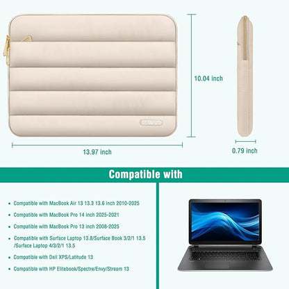 MOSISO 13.3 inch Laptop Case, 13-13.3 inch Puffy Laptop Sleeve Compatible with MacBook Air 13 13.6 M4 M3 M2 M1/Pro 13/Pro 14, HP Dell ASUS Lenovo,Polyester Horizontal Bag with Small Case, Sand