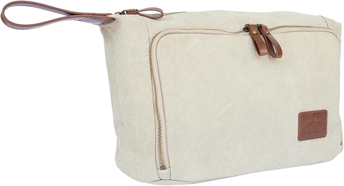 Vetelli Vintage Canvas Toiletry Bags, Travel In Style, Waterproof Canvas Dopp Kits, Durable (Messner) (Beige)