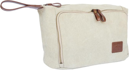 Vetelli Vintage Canvas Toiletry Bags, Travel In Style, Waterproof Canvas Dopp Kits, Durable (Messner) (Beige)