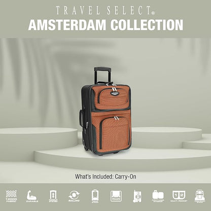 Travel Select Amsterdam Softside Expandable Luggage with Rolling Wheels, Gray, 21-Inch Carry-on