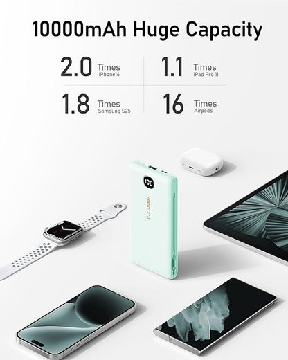 VEEKTOMX Portable Charger with Built in Cables 10000mAh, Power Bank for iPhone with Wall Plug, Travel Essential Fast Charging Slim USB C External Battery Pack for iPhone 17/16/15, Samsung, iPad, etc