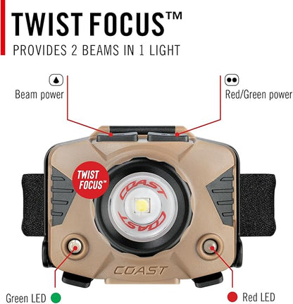 Coast FLX7 700 Lumen LED Headlamp with Twist Focus, 3 x AAA Alkaline Batteries Included